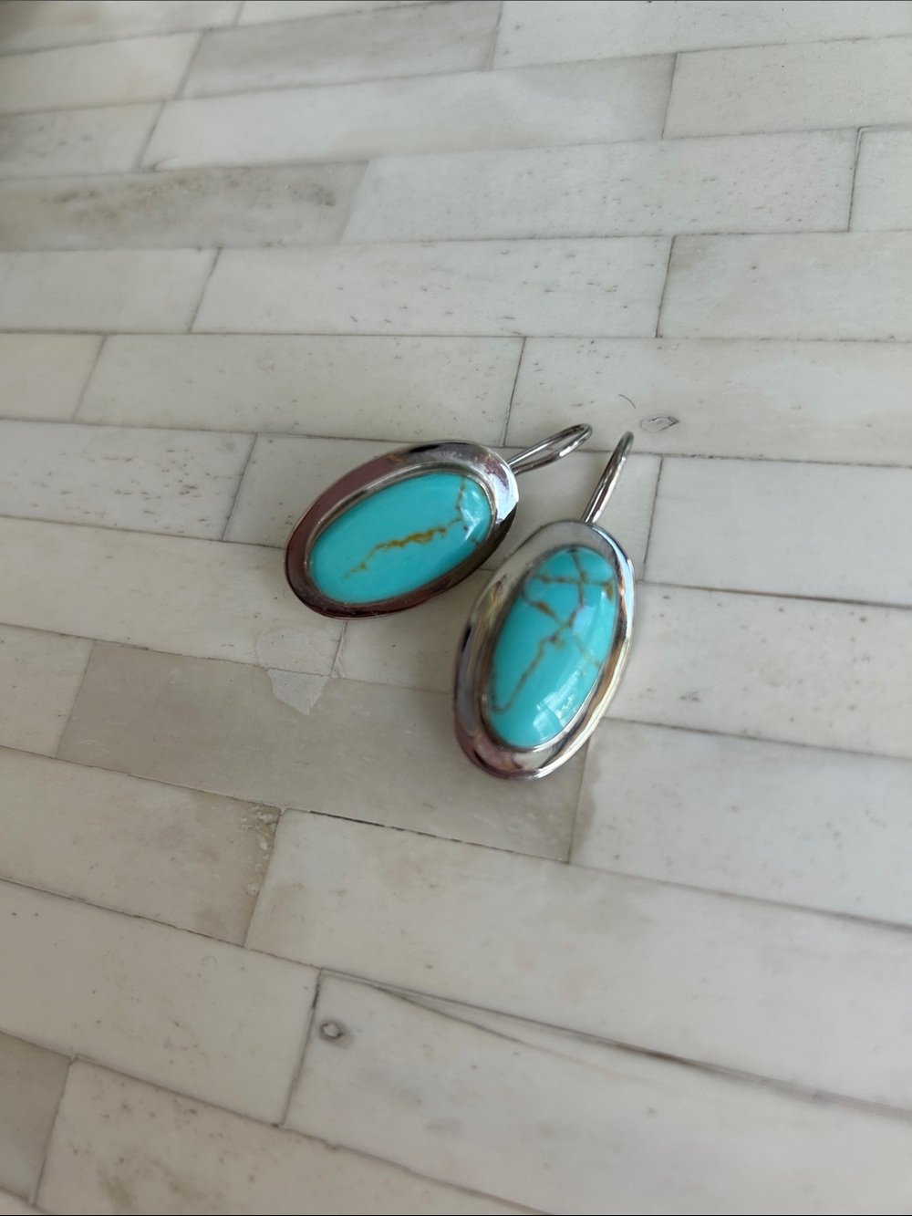 Sterling Silver Drop Earrings with Turquoise Oval Stones